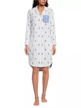 Lands' End Women's Cotton Poplin Long Sleeve Sleepshirt Nightgown size small